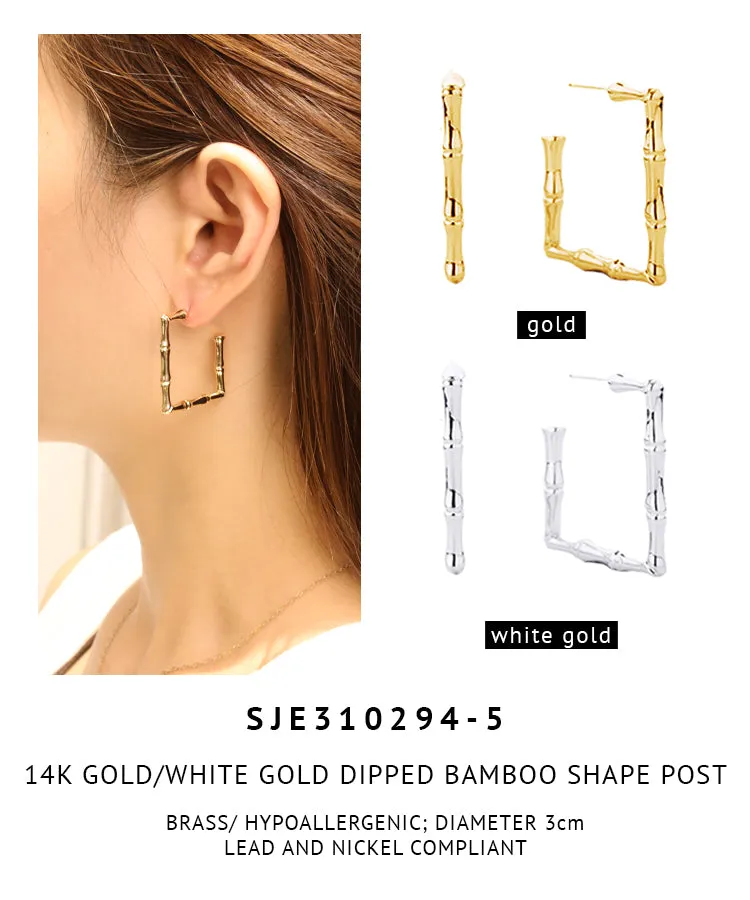 14K Gold Dipped Bamboo Shape Post