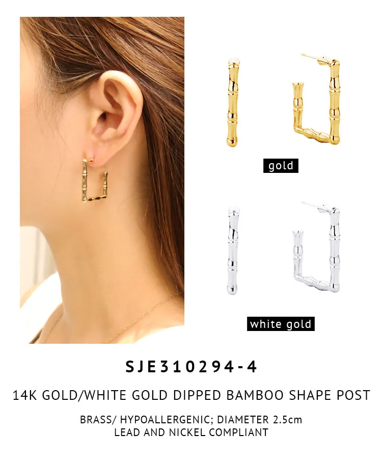 14K Gold Dipped Bamboo Shape Post