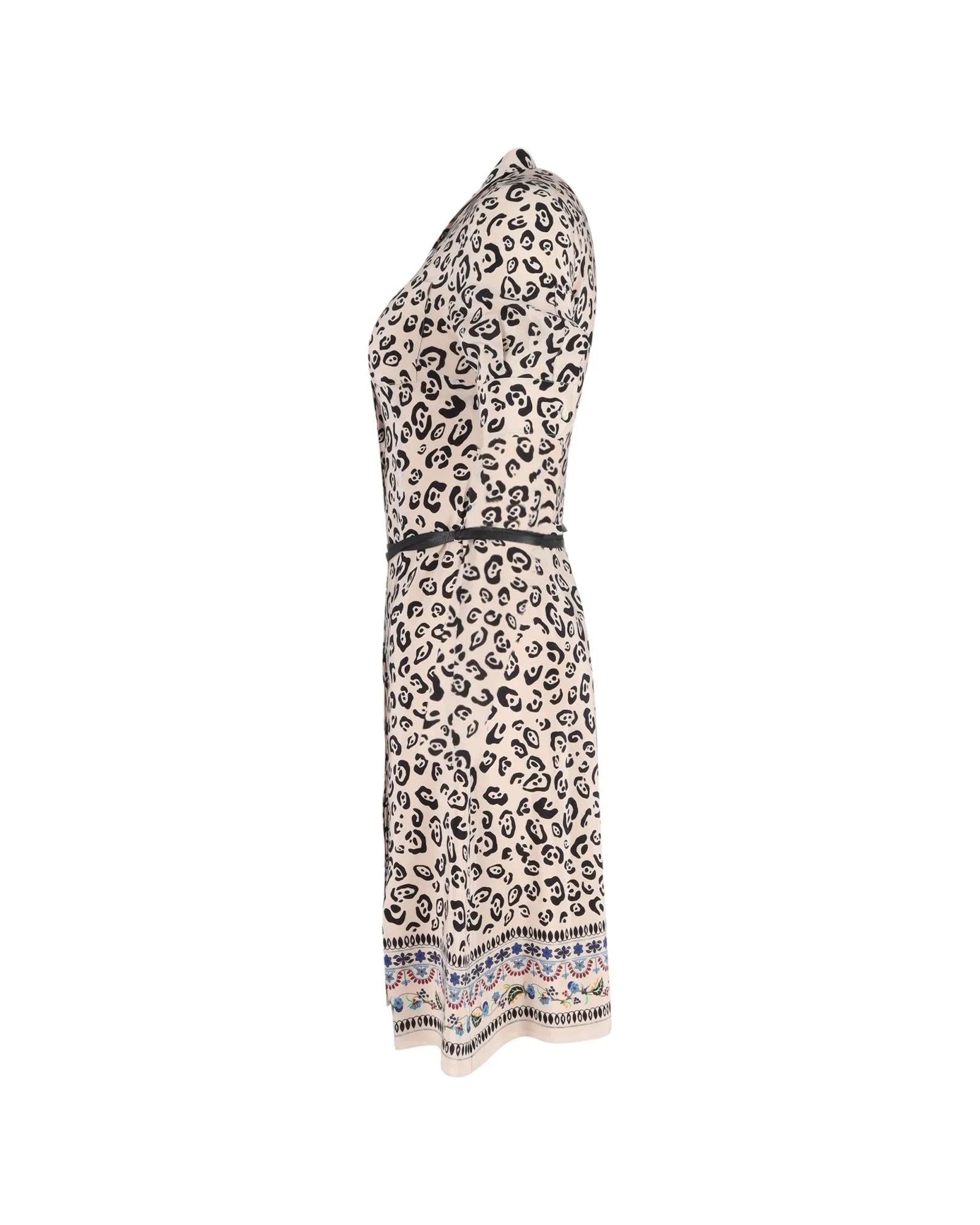 Animal Print Knee-Length Belted Shirt Dress in Luxurious Silk