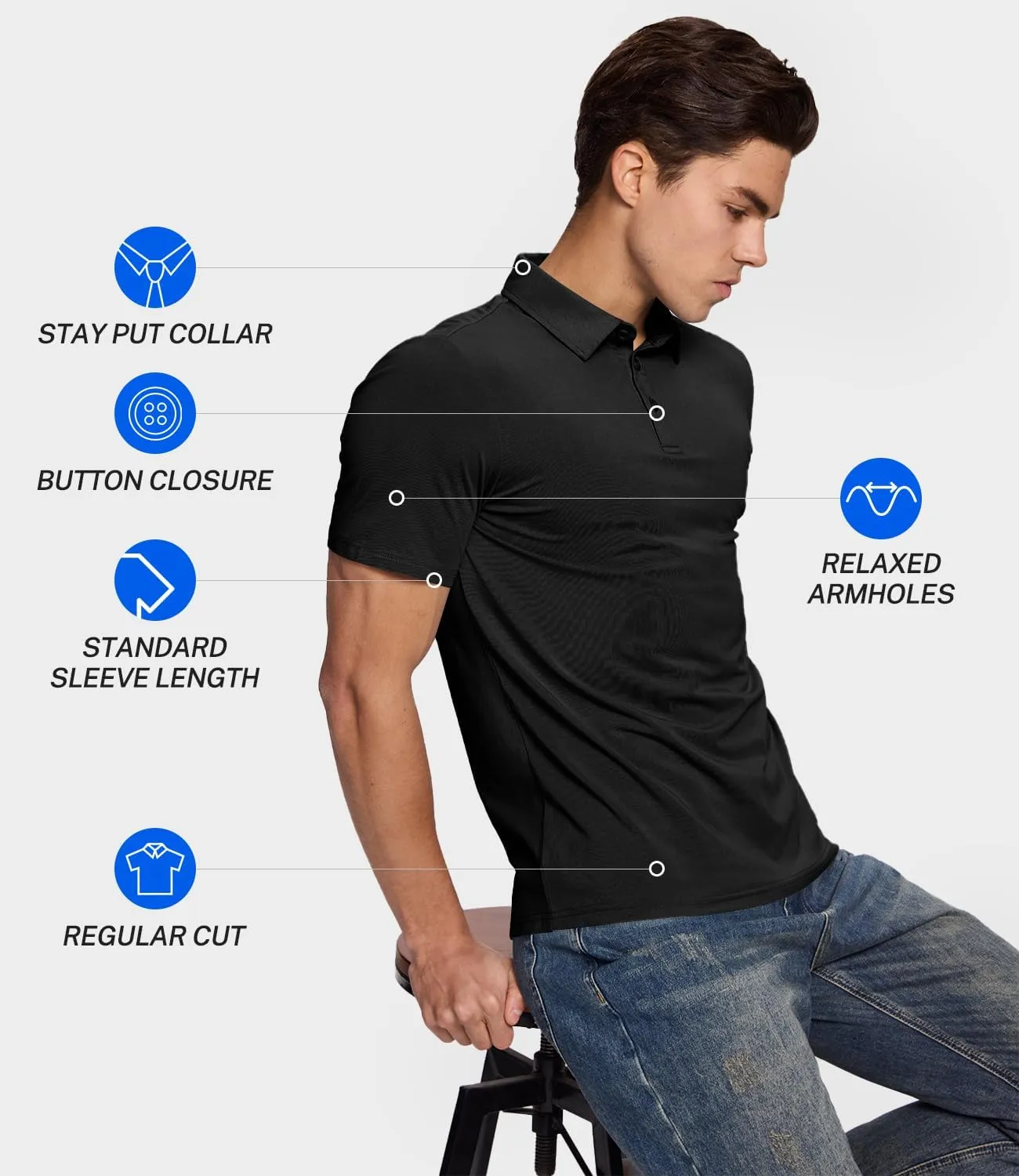 BAMBOO COOL Men's Polo Shirts Slim Fit Moisture Wicking Golf Shirts Performance Short Sleeve for Men
