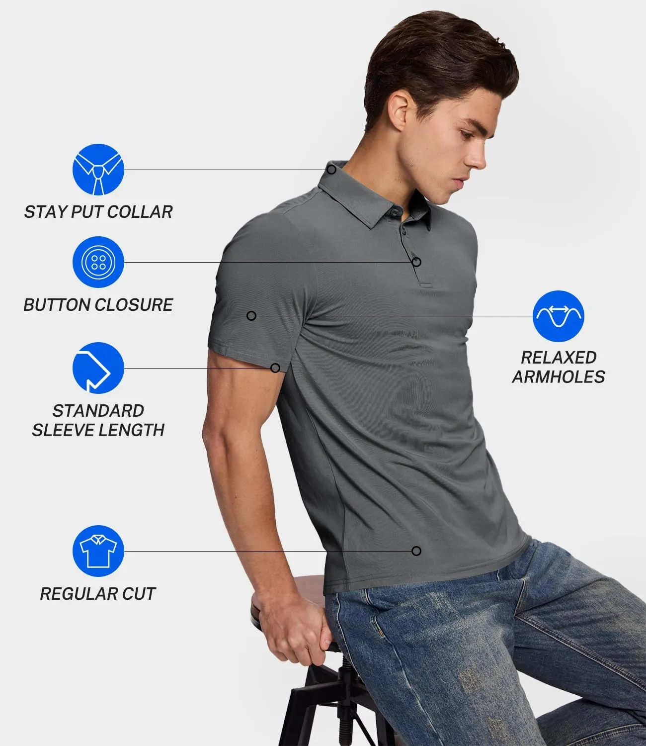 BAMBOO COOL Men's Polo Shirts Slim Fit Moisture Wicking Golf Shirts Performance Short Sleeve for Men