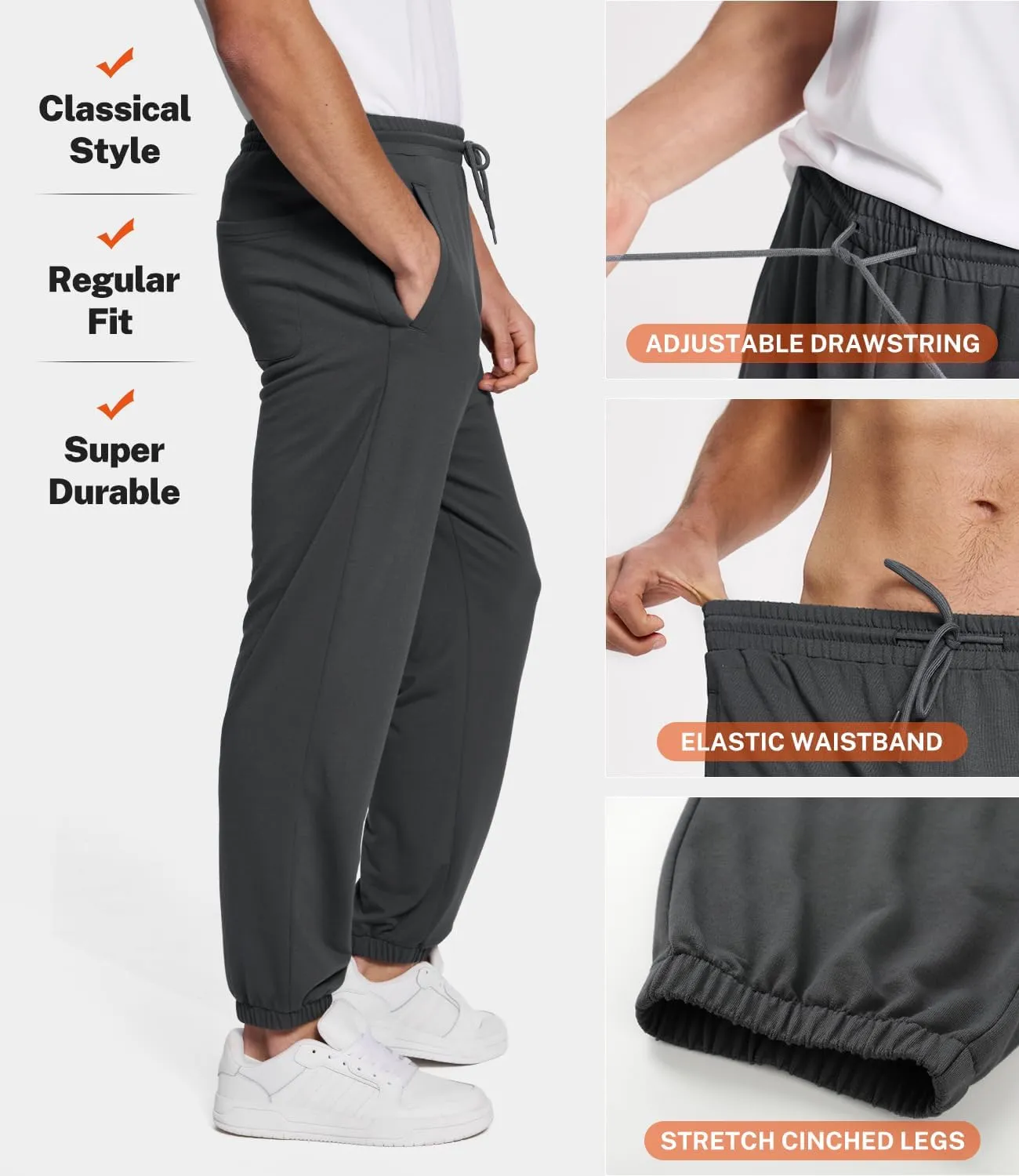 BAMBOO COOL Mens Sweatpants Lightweight Athletic Pants for Workout Jogging Running Gym Dry Loose-fit Tapered Joggers