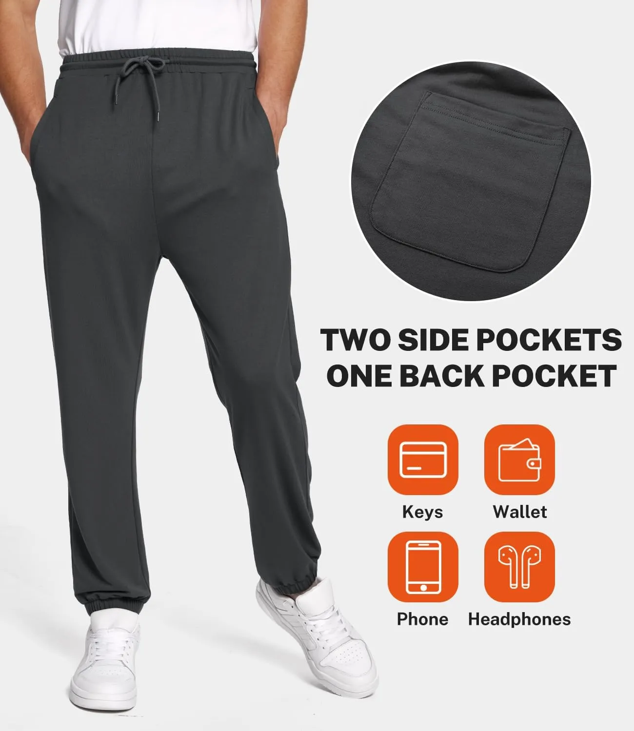 BAMBOO COOL Mens Sweatpants Lightweight Athletic Pants for Workout Jogging Running Gym Dry Loose-fit Tapered Joggers