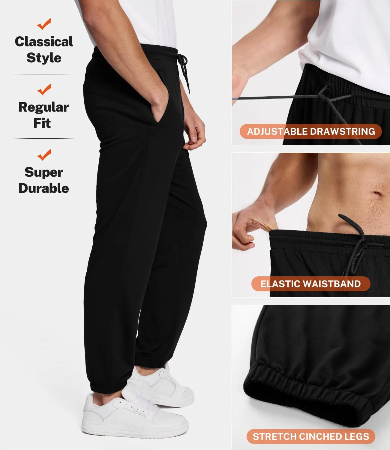 BAMBOO COOL Mens Sweatpants Lightweight Athletic Pants for Workout Jogging Running Gym Dry Loose-fit Tapered Joggers