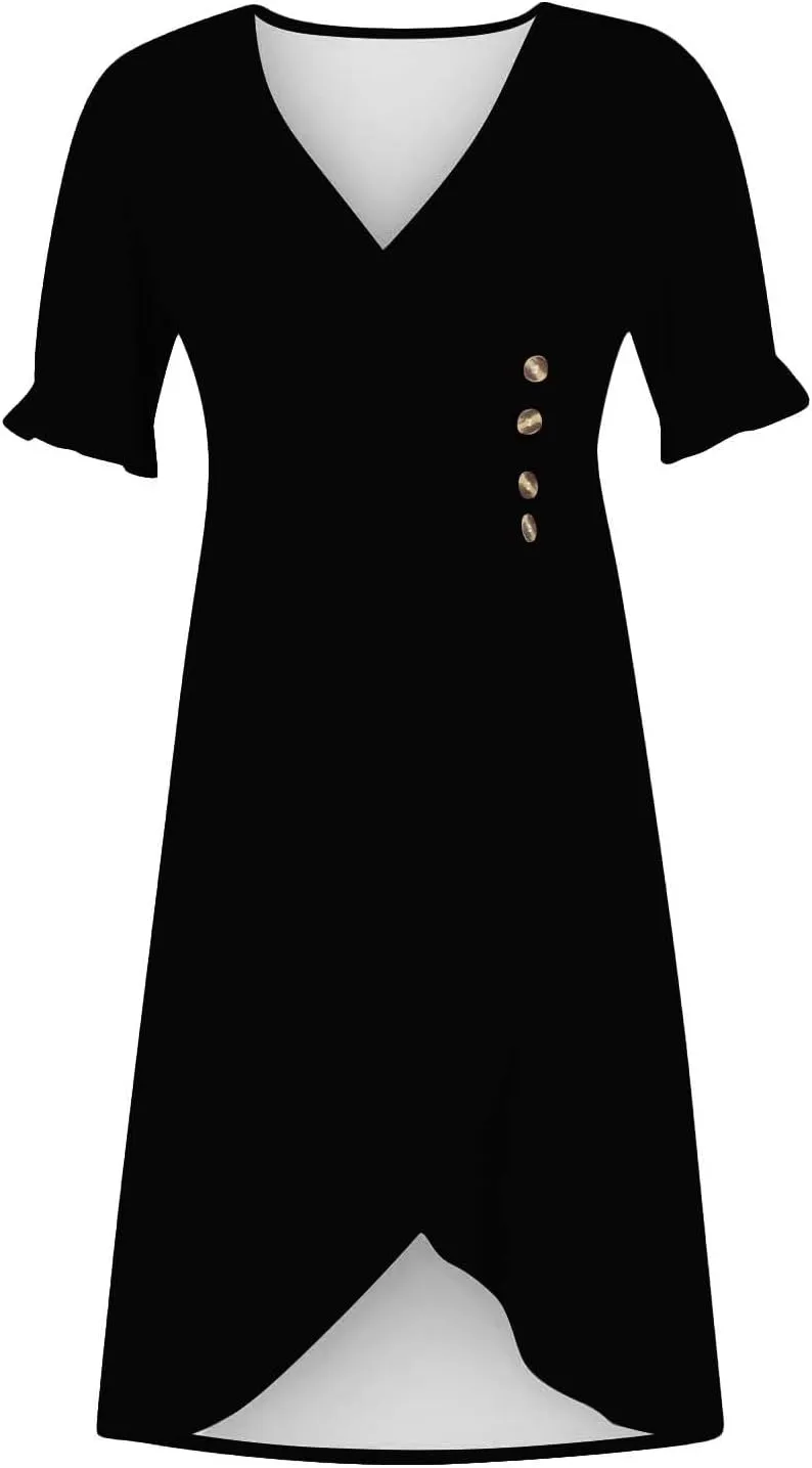 Beach Dresses for Women 2025 Summer Trendy Floral Boho Sundress Elegant V Neck Short Sleeve Irregular Hem Midi Dress
