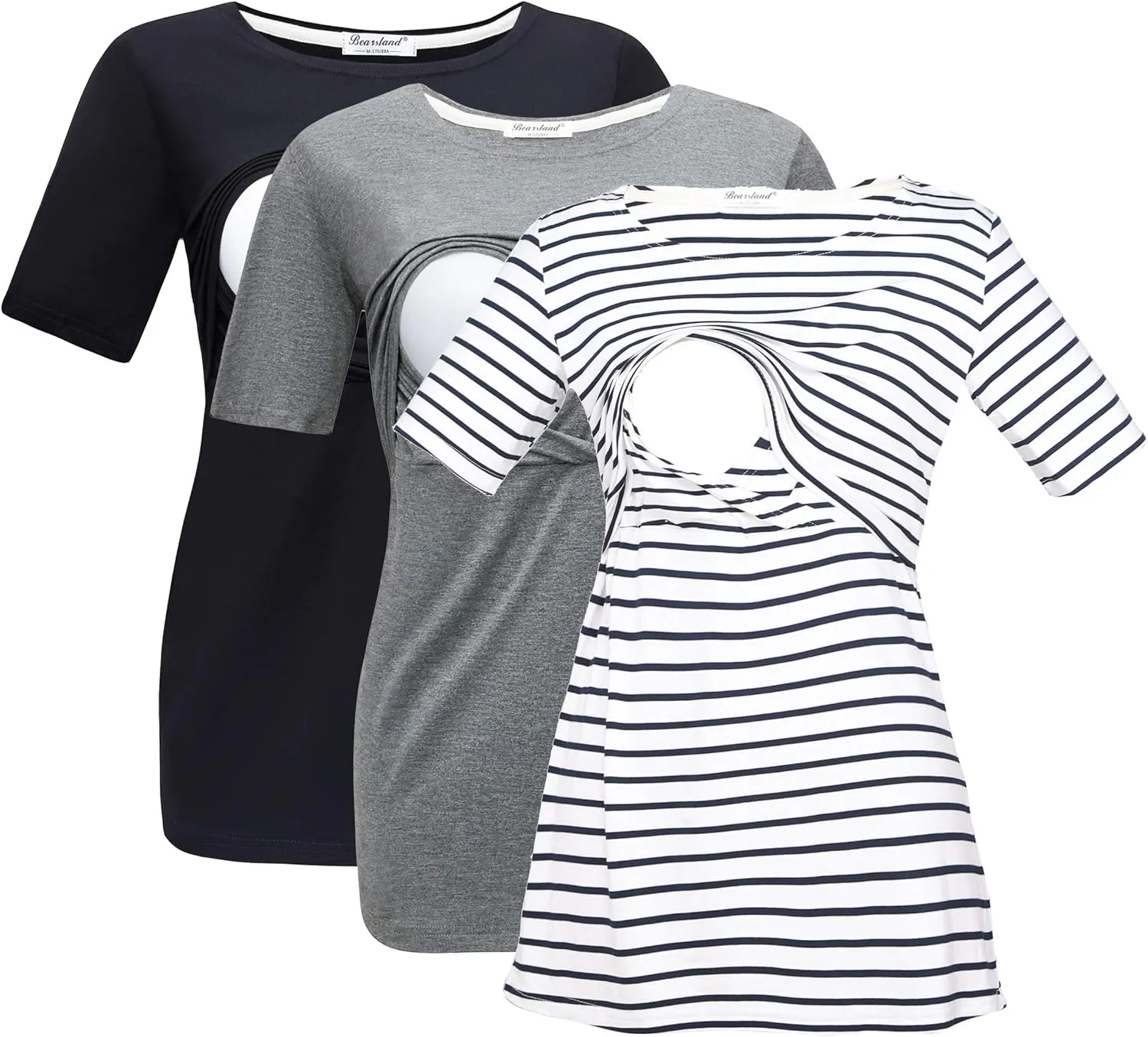 Bearsland Women's 3 Packs Maternity Nursing Tops Short Sleeve Breastfeeding Shirts