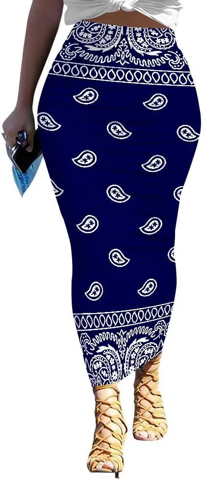 Bodycon Pencil Skirt for Women Slim fit Ruched High Waist Plus Size Midi Skirt Party Club Night Out Wrap Long Skirt
