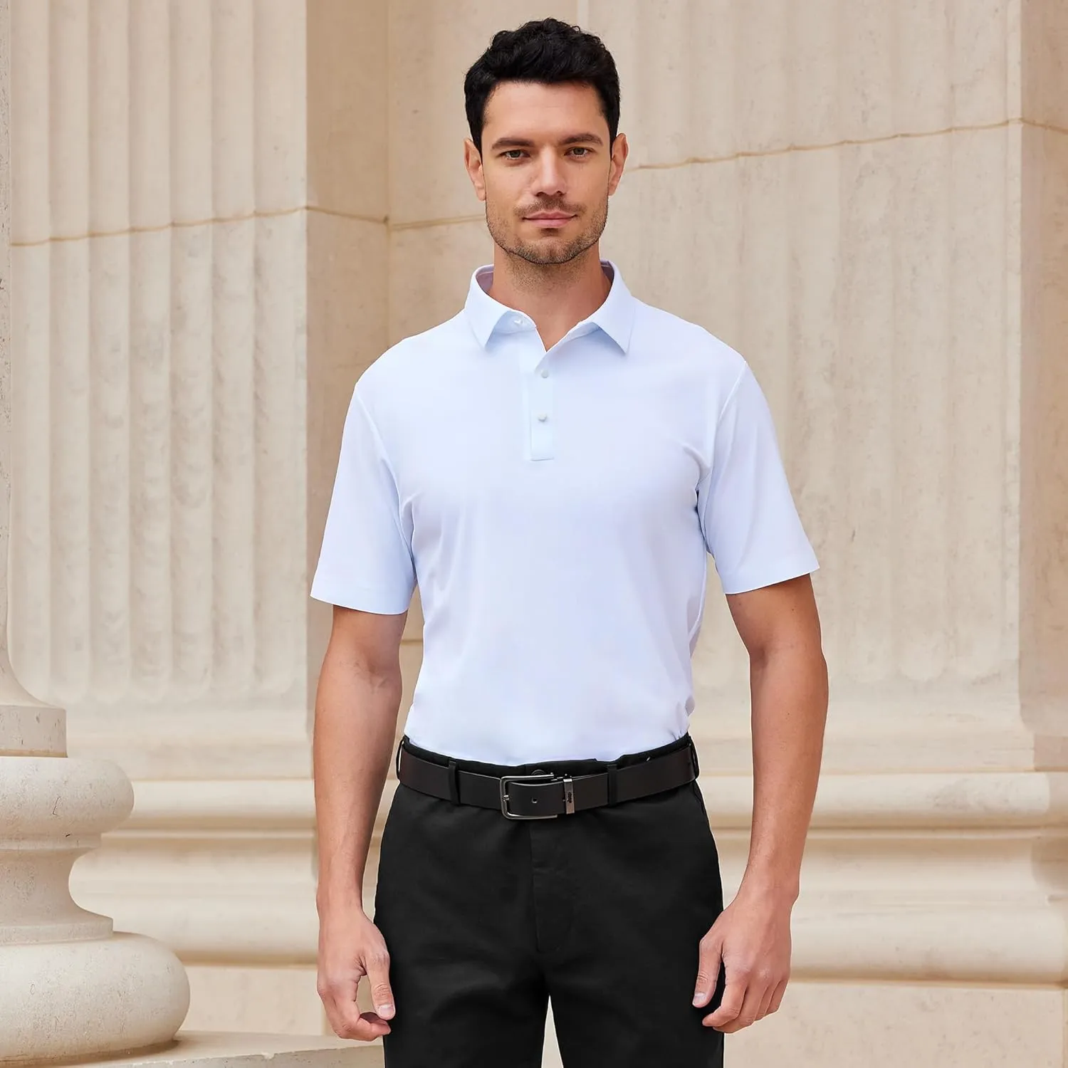 Esabel.C Golf Shirts for Men Dry Fit Performance Short Sleeve Print Moisture Wicking Collared Shirt