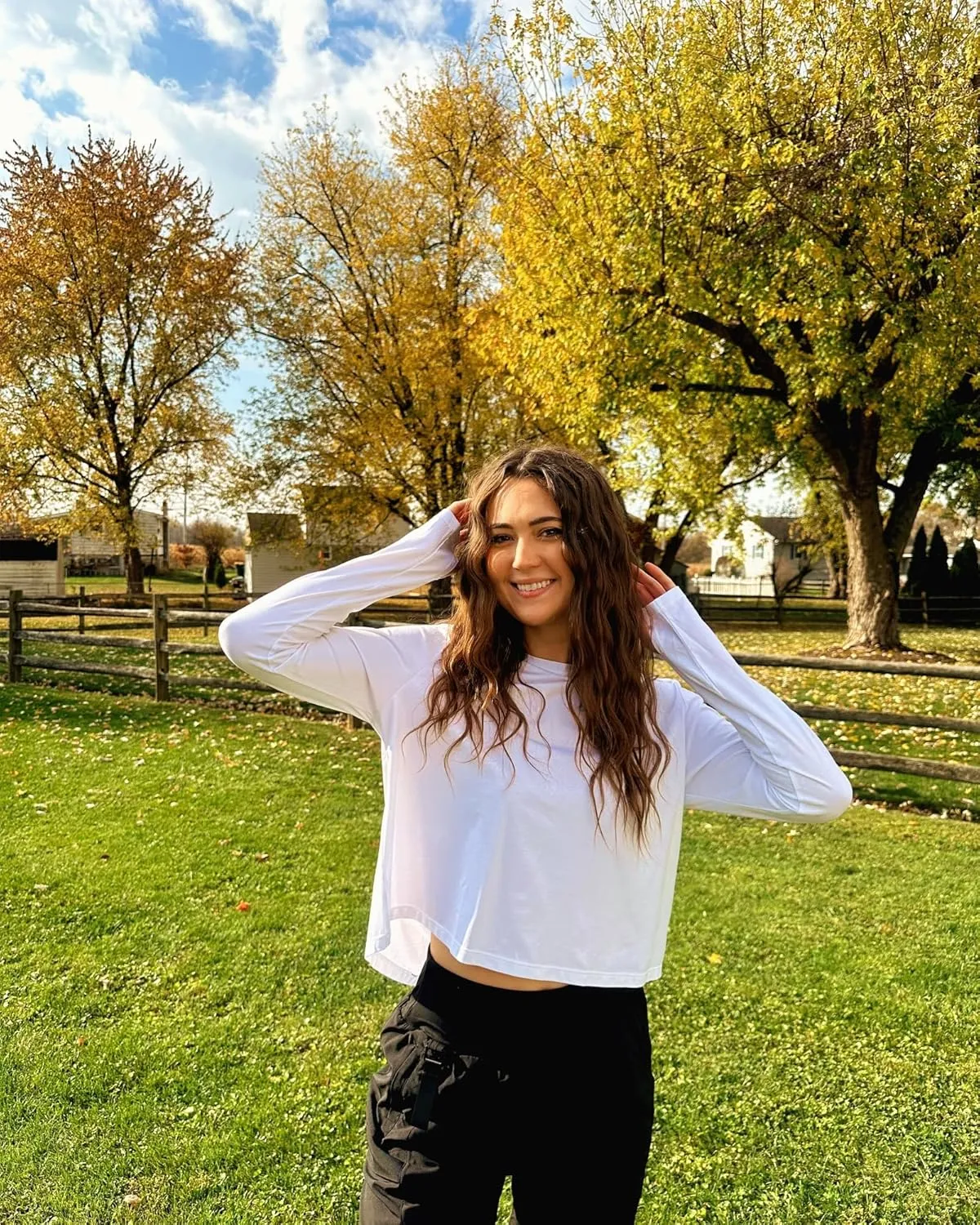 G4Free Long Sleeve Crop Top for Women Athletic Gym Workout Tops Loose Cropped T-Shirts