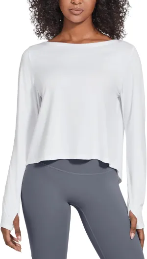 G4Free Long Sleeve Crop Top for Women Athletic Gym Workout Tops Loose Cropped T-Shirts