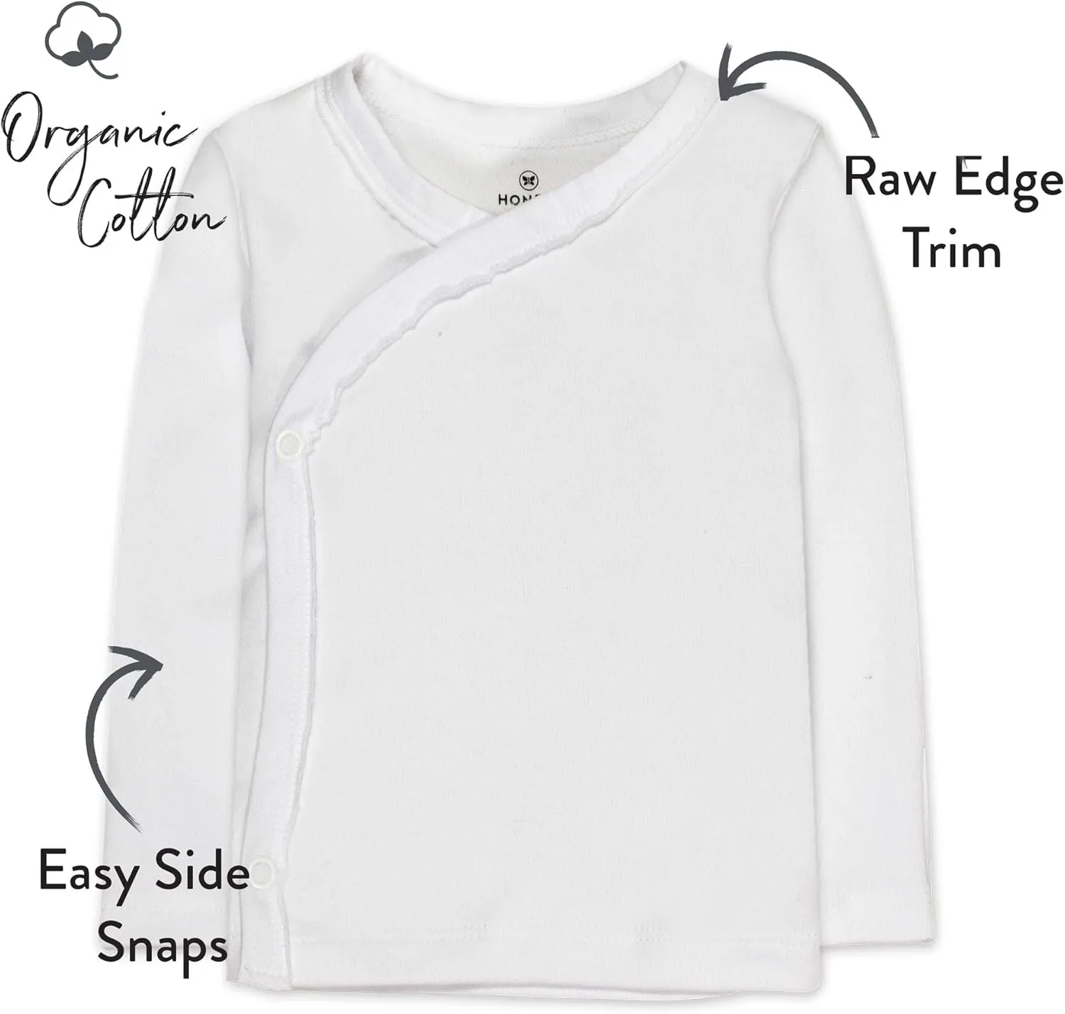HonestBaby Baby 100% Organic Cotton Long Sleeve Side-Snap Kimono Tops (3 Pack)