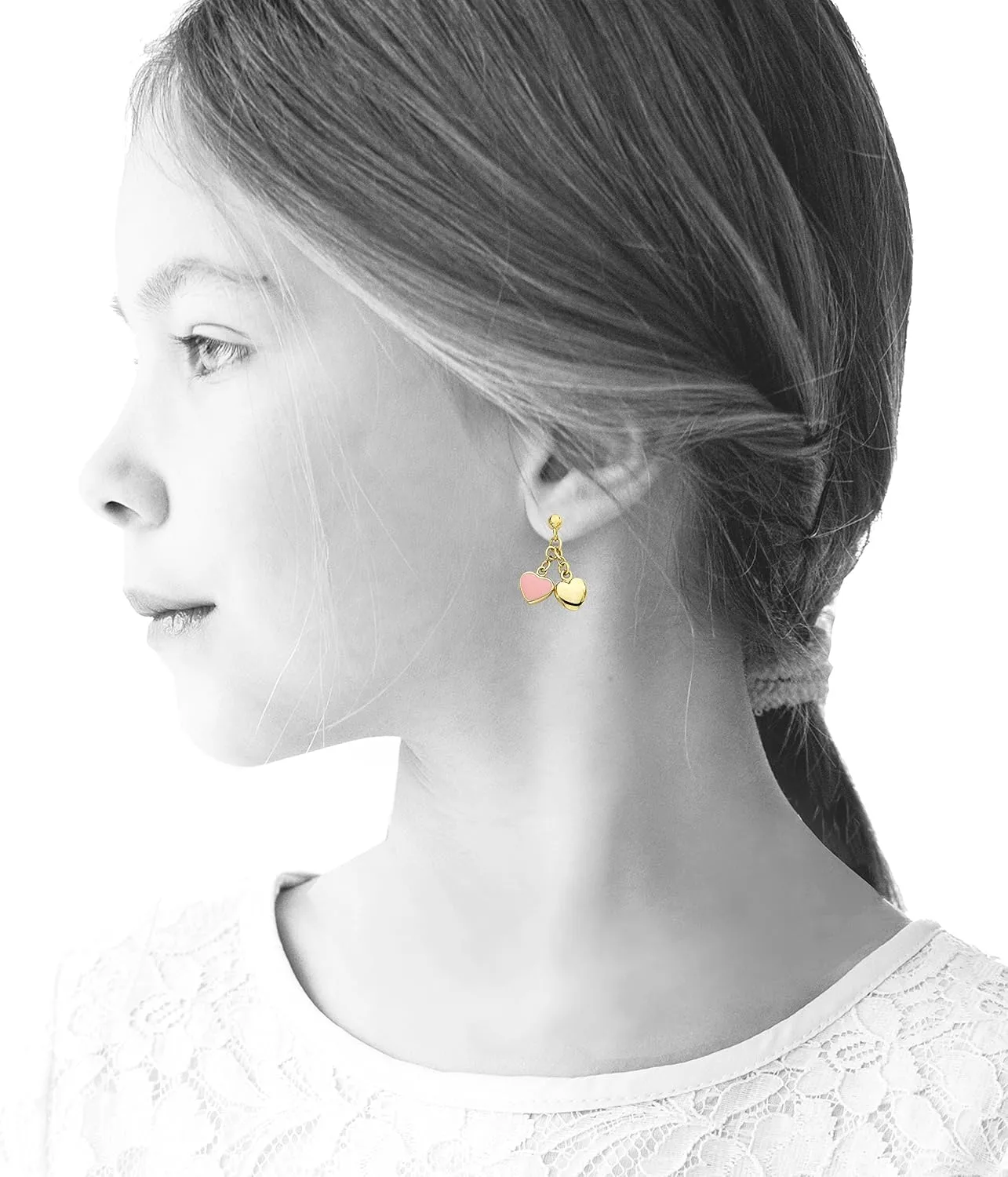 Kids Earring - 14k Gold-Plated Double Dangle Earring - Surgical Steel Post For Sensitive Ears