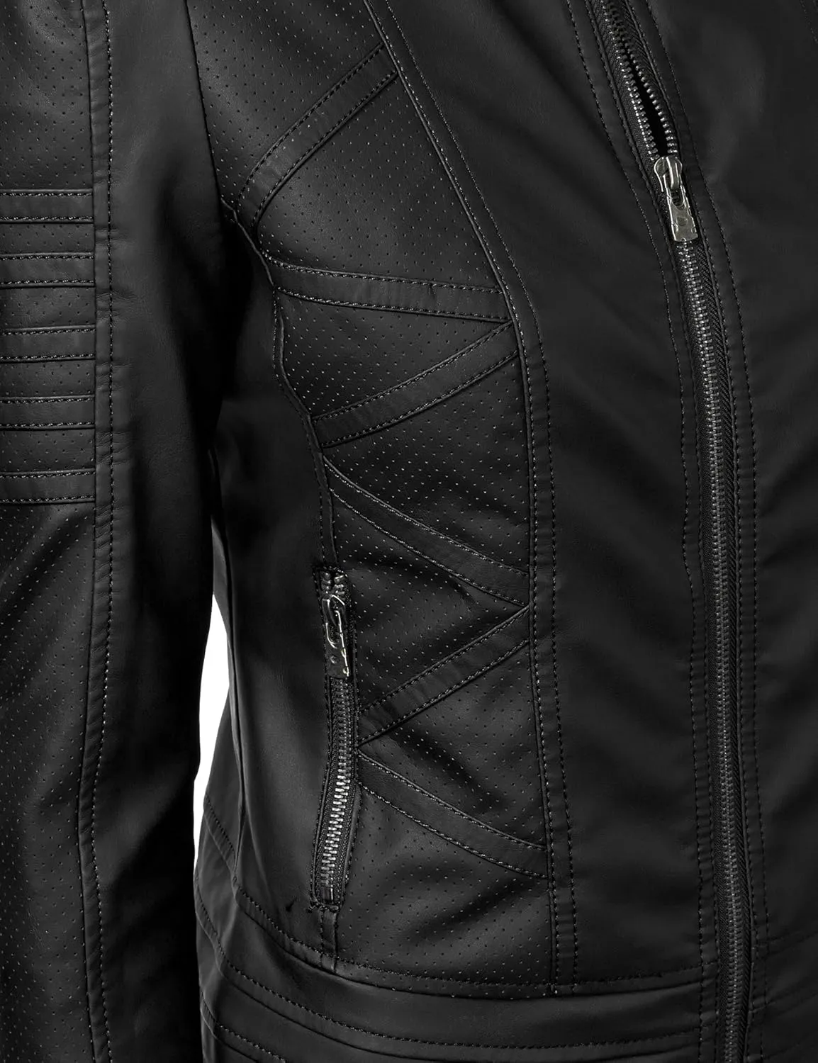 Made By Johnny MBJ Womens Faux Leather Zip Up Moto Biker Jacket with Stitching Detail