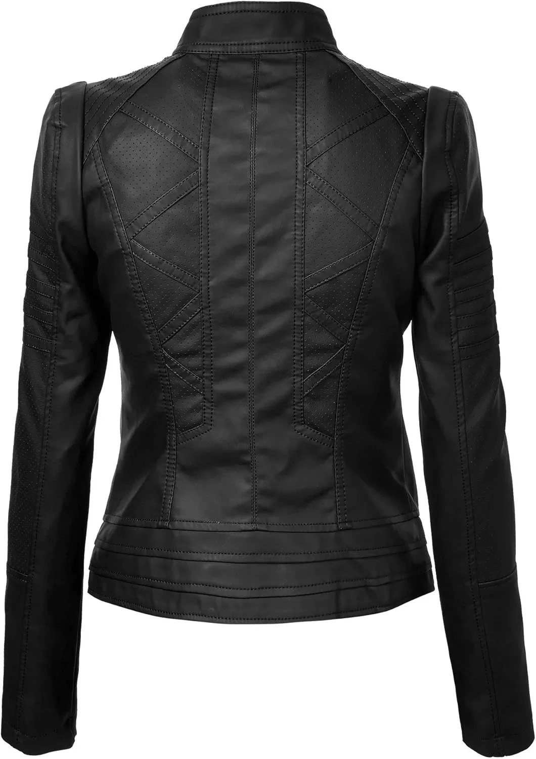Made By Johnny MBJ Womens Faux Leather Zip Up Moto Biker Jacket with Stitching Detail