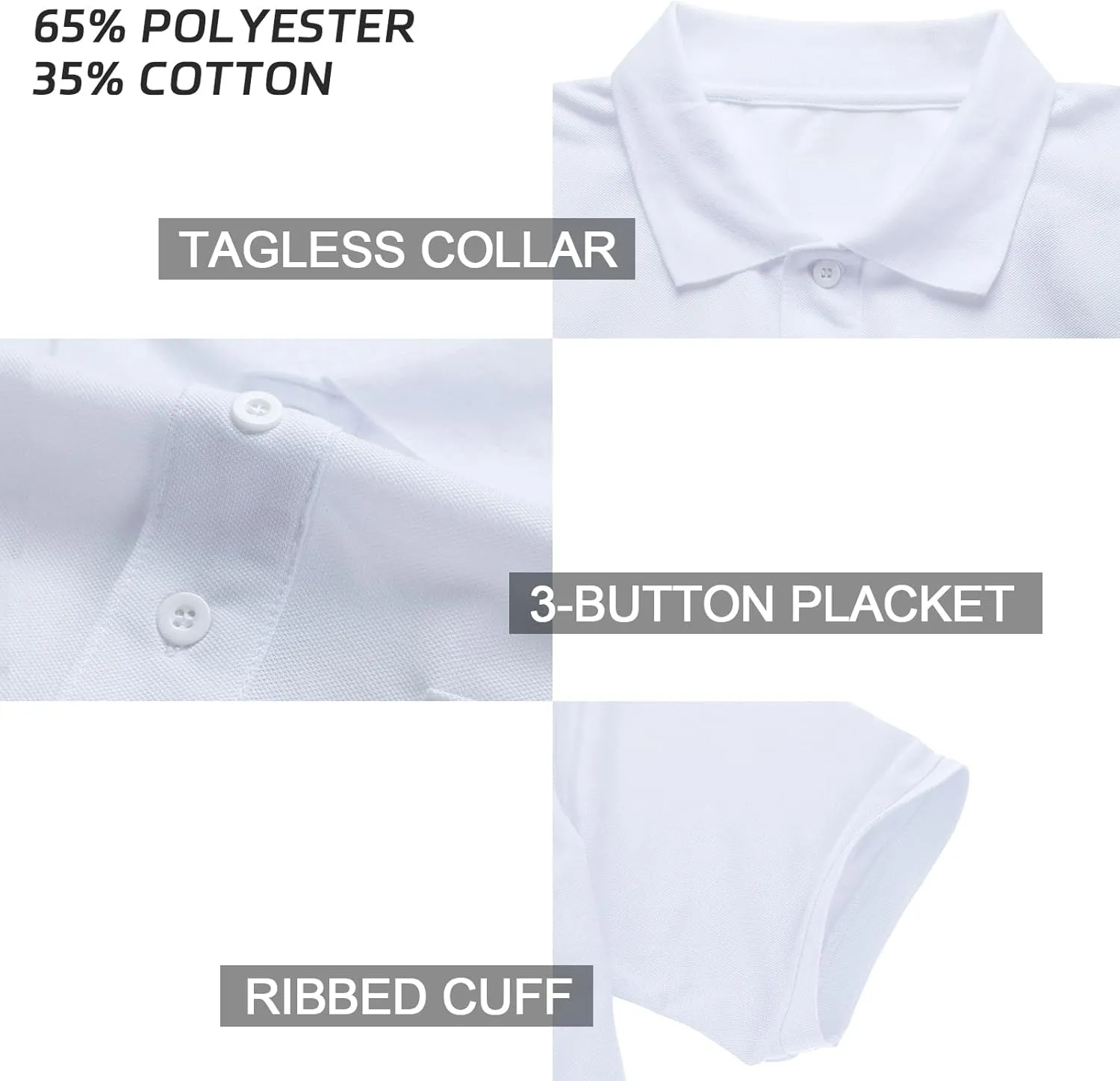 Men's Short Sleeve Polo Shirt Moisture Wicking Performance Dry Fit Golf Polo with Pocket