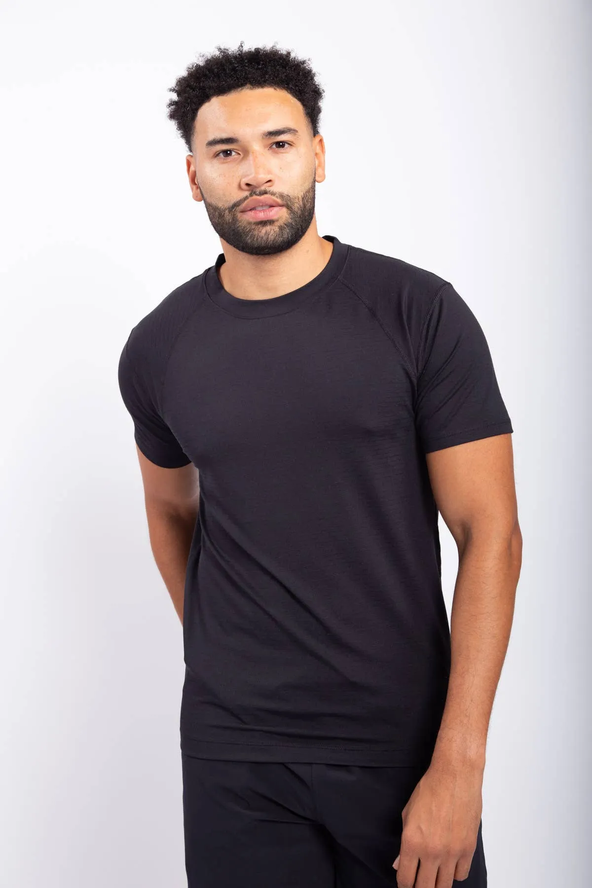 Micro-Perforated Stripe Short Sleeve