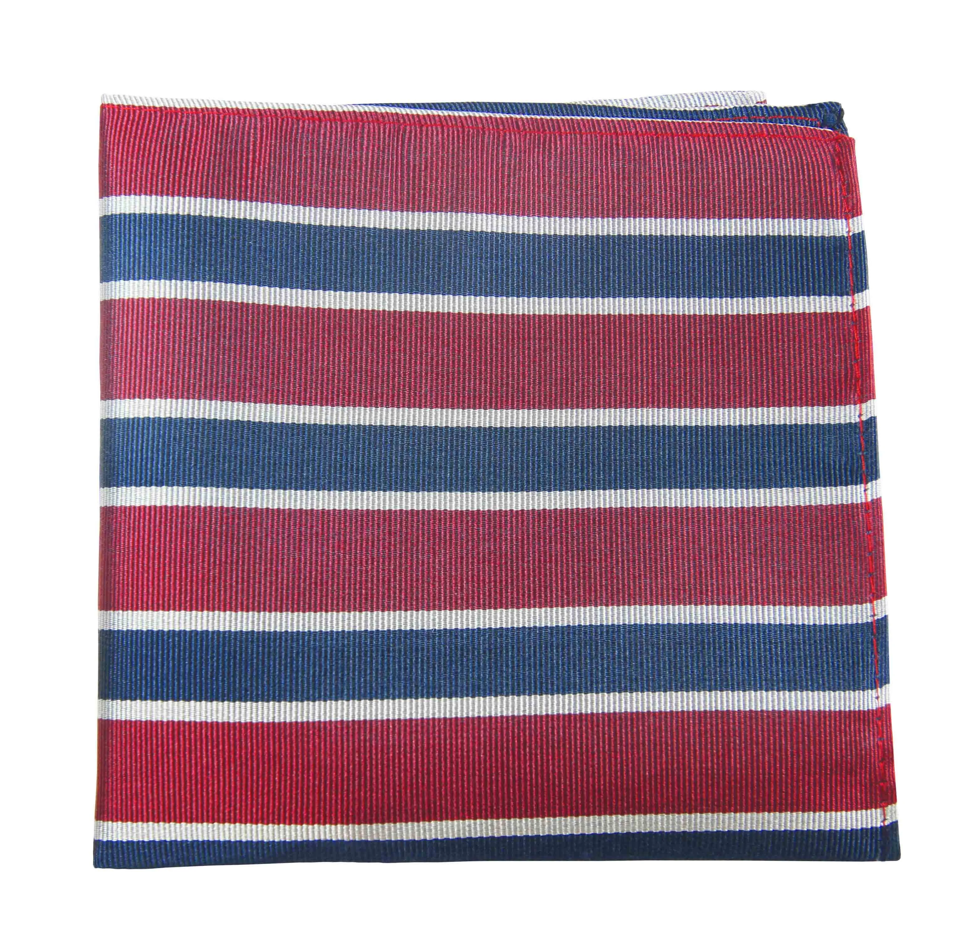 Red and Navy Striped Silk Necktie Set by Paul Malone