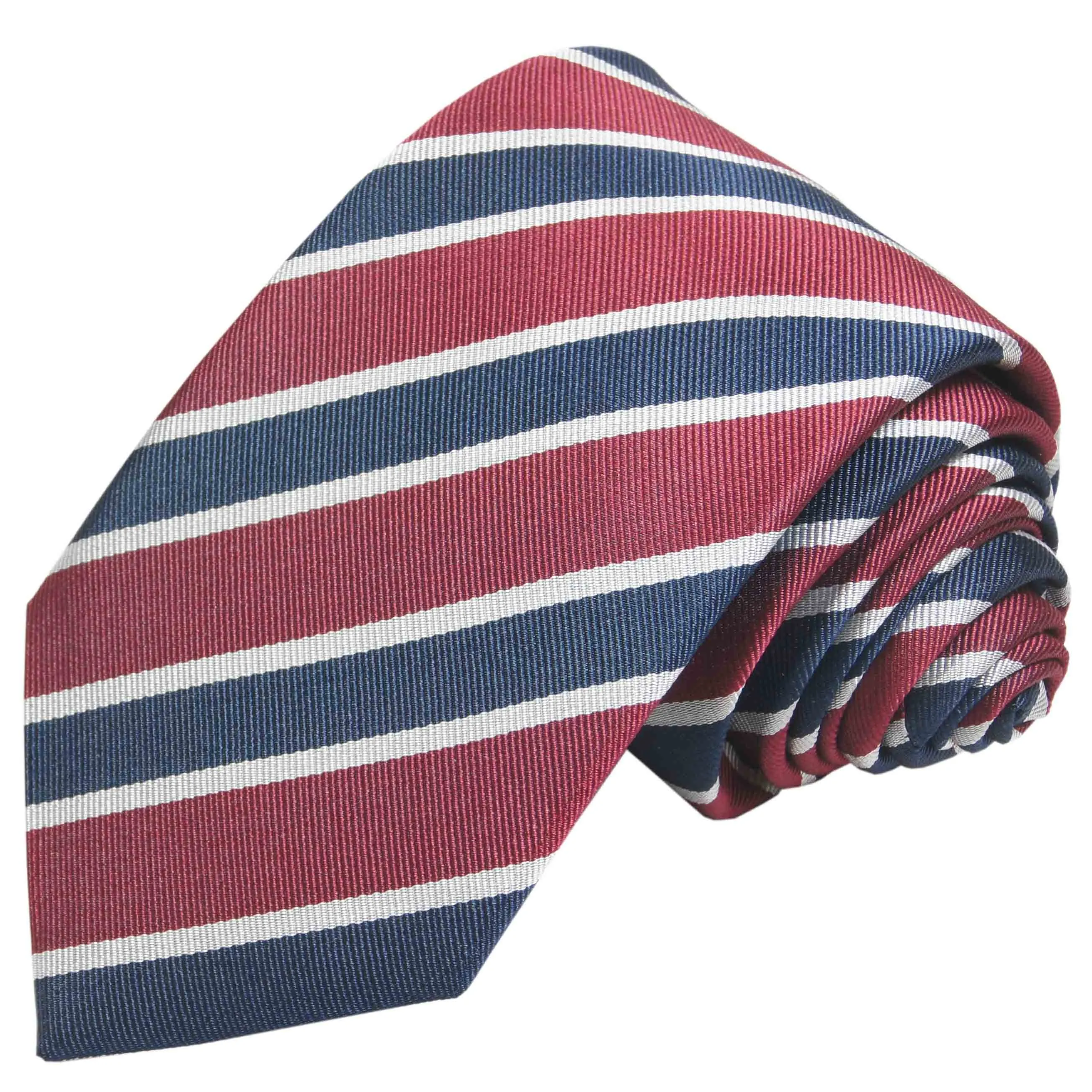 Red and Navy Striped Silk Necktie Set by Paul Malone