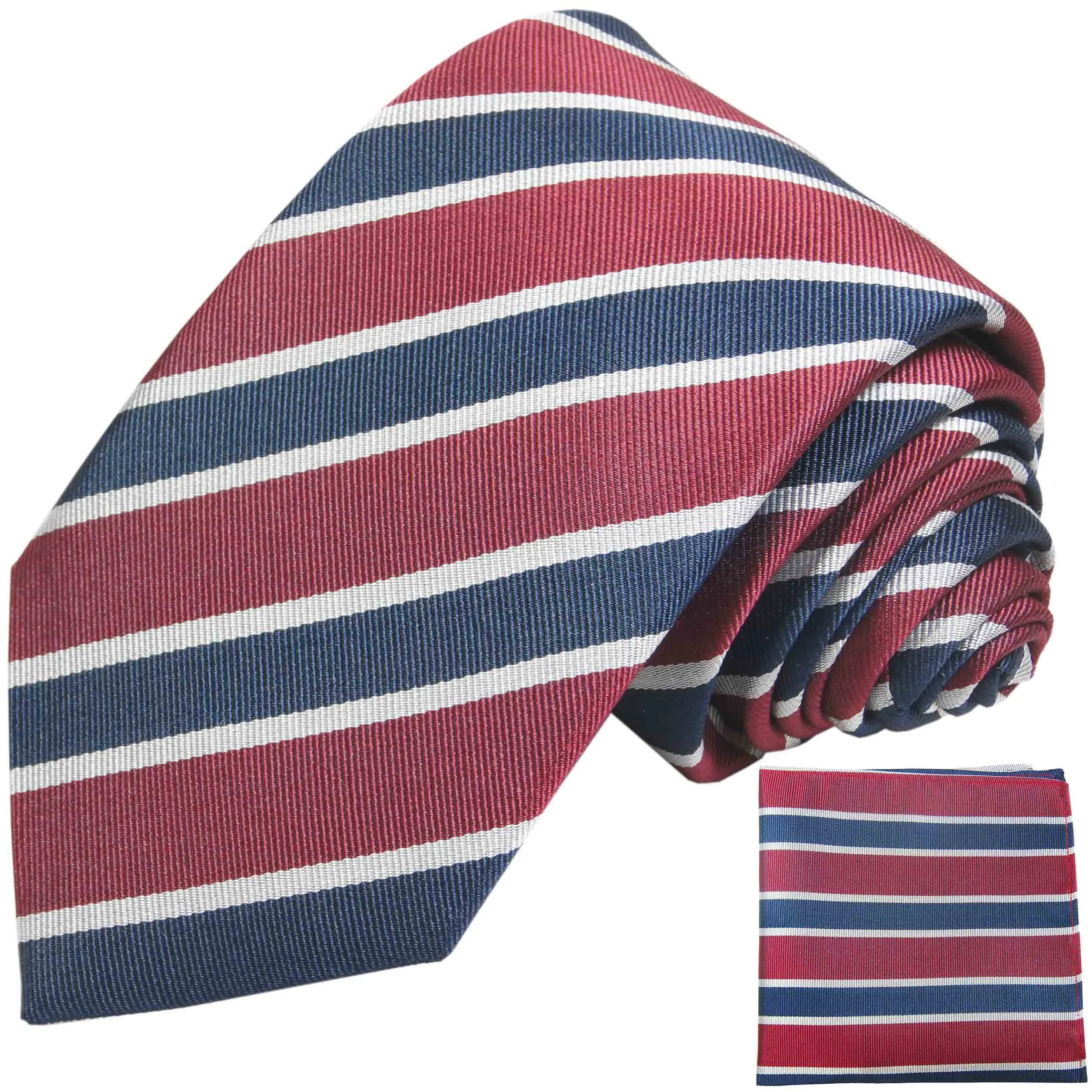 Red and Navy Striped Silk Necktie Set by Paul Malone