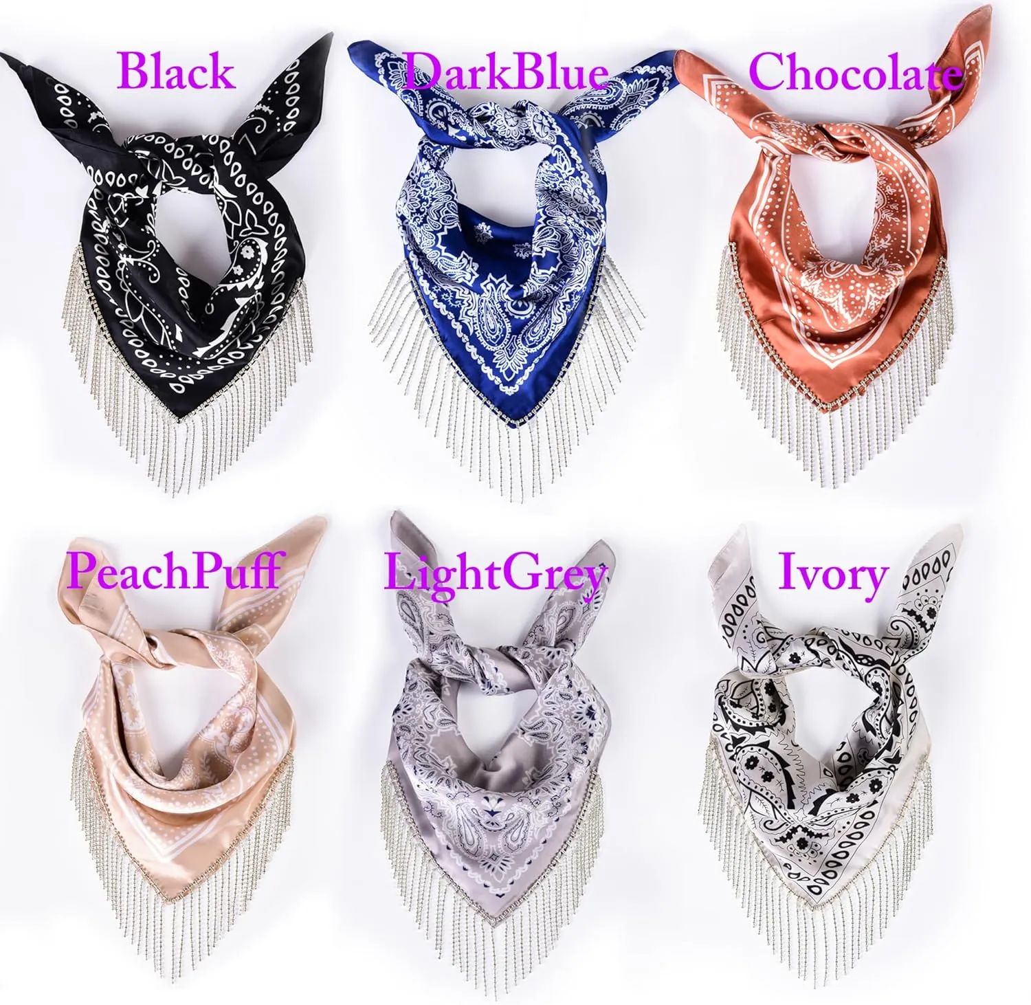rhinestone bandana Fringe bandanas for women rhinestone bandana Western Bling Sparkly Bandanas 1 pack