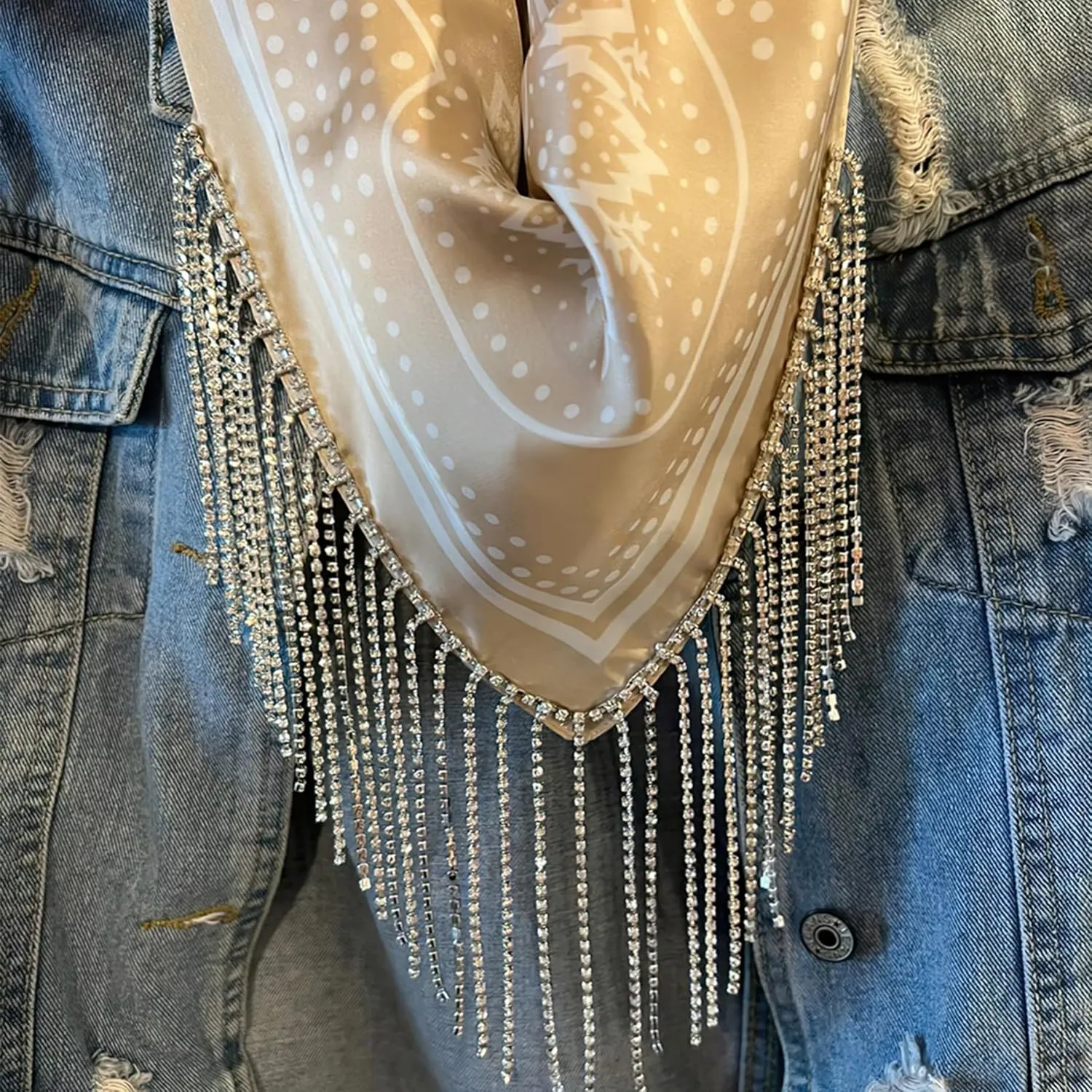 rhinestone bandana Fringe bandanas for women rhinestone bandana Western Bling Sparkly Bandanas 1 pack