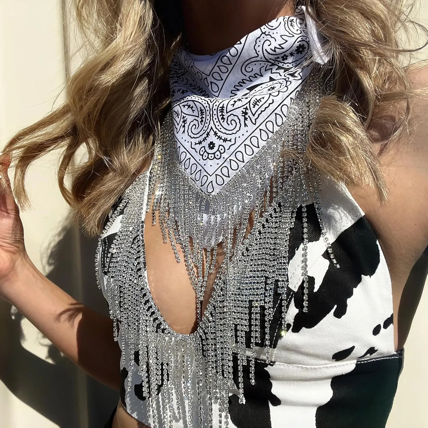 rhinestone bandana Fringe bandanas for women rhinestone bandana Western Bling Sparkly Bandanas 1 pack