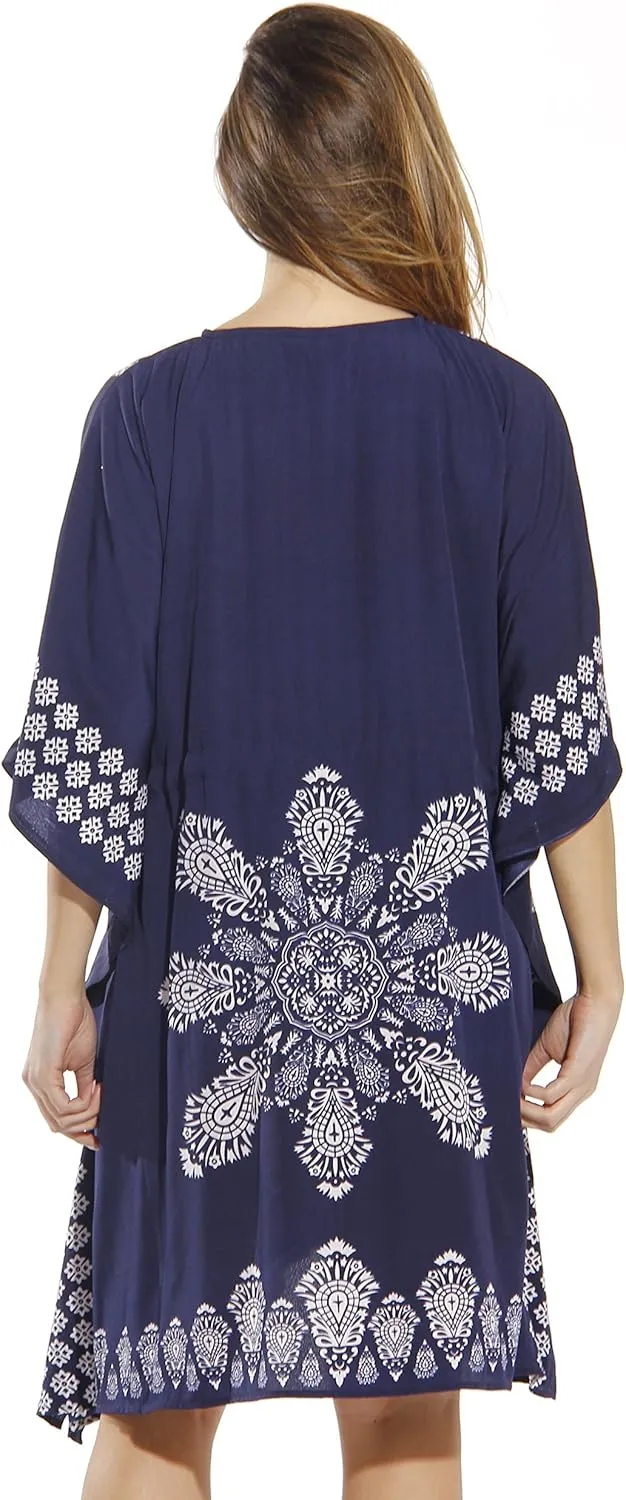 Riviera Sun Short Caftan Dress for Women with Medallion Print