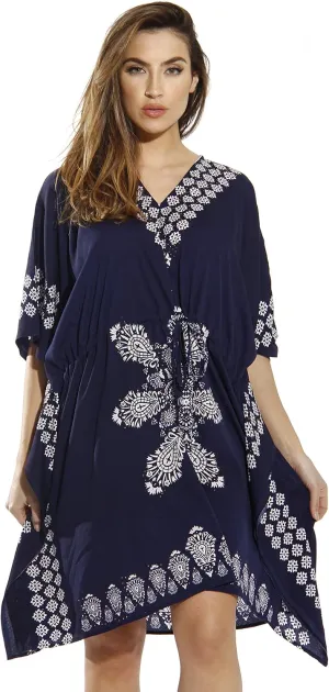 Riviera Sun Short Caftan Dress for Women with Medallion Print