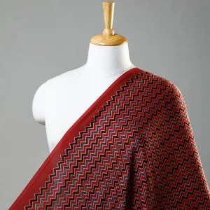 Sway Lines On Red Ajrakh Hand Block Printed Modal Silk Fabric