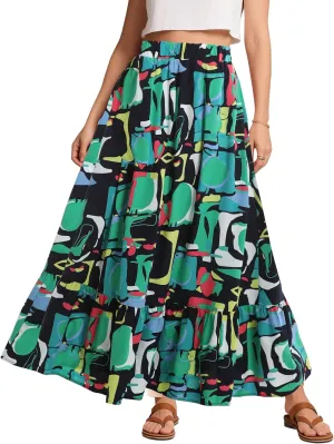 Urban CoCo Women's Summer Flowy Boho A-Line Pleated Maxi Skirt Elastic Waist Long Beach Skirts with Pockets