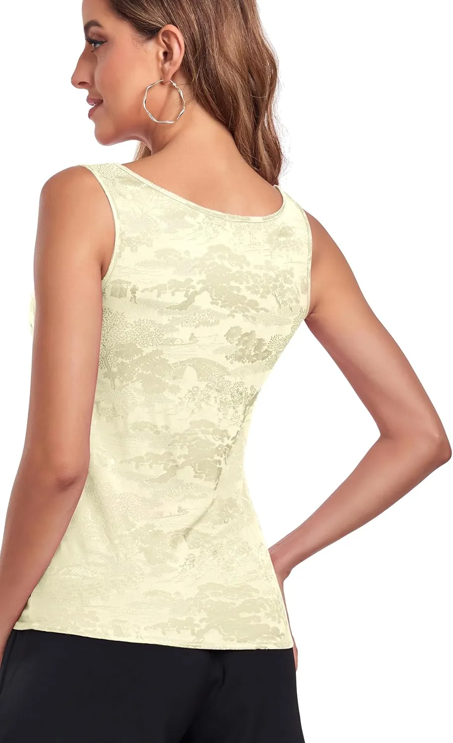 Wantschun Womens Silk Satin Tank Tops Round Neck Jacquard Camisole Summer Basic Tank Shirt Sleeveless Blouse