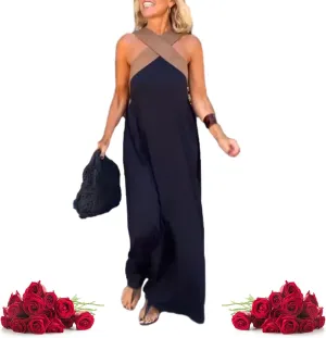 Women's Cross Halter Neck Sleeveless Stitching Dress, 2025 Summer Backless Sexy Criss Cross Halter Dresses for Women