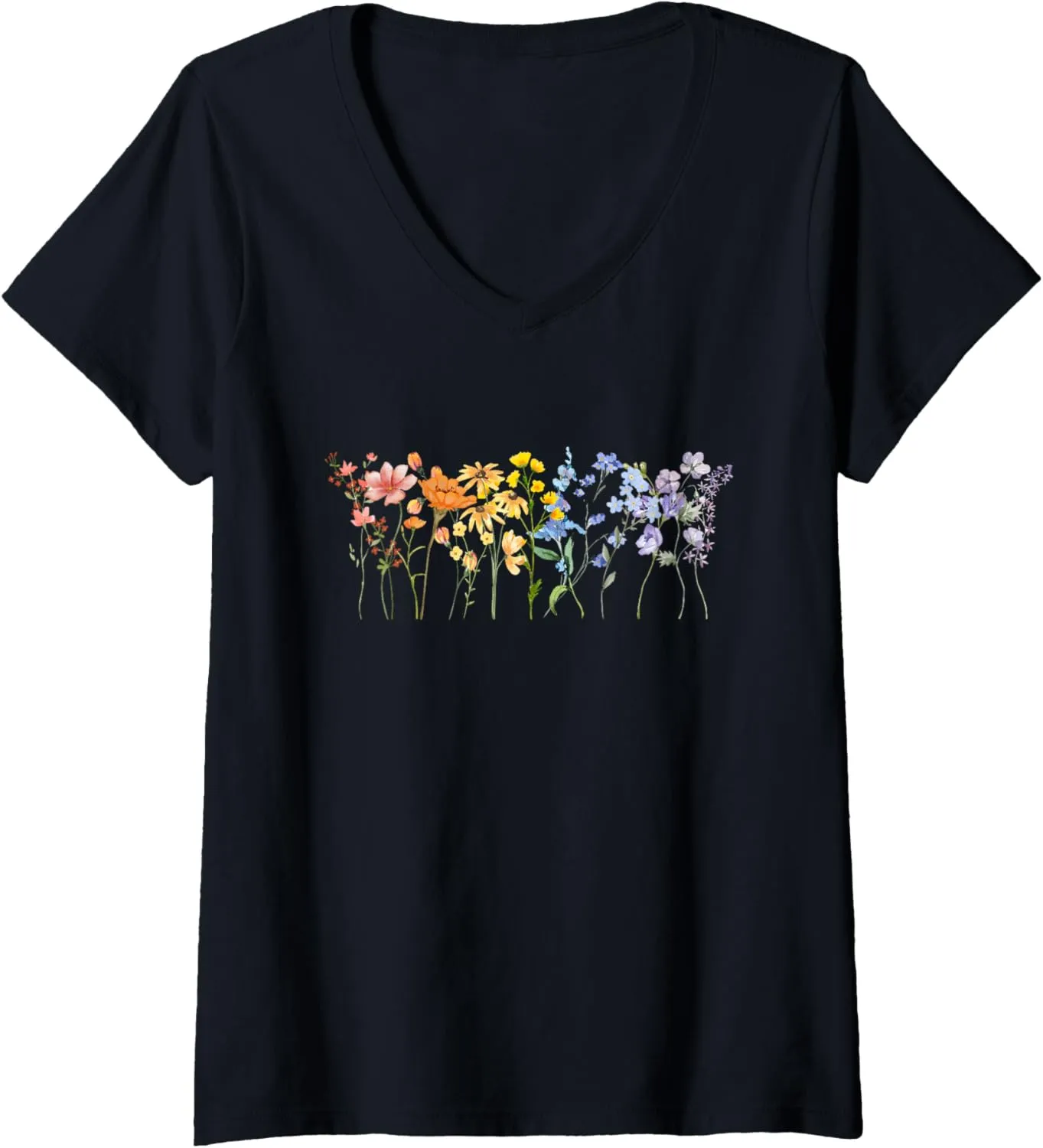 Womens Gay Pride Subtle Wildflowers LGBTQ Month Rainbow Flowers V-Neck T-Shirt