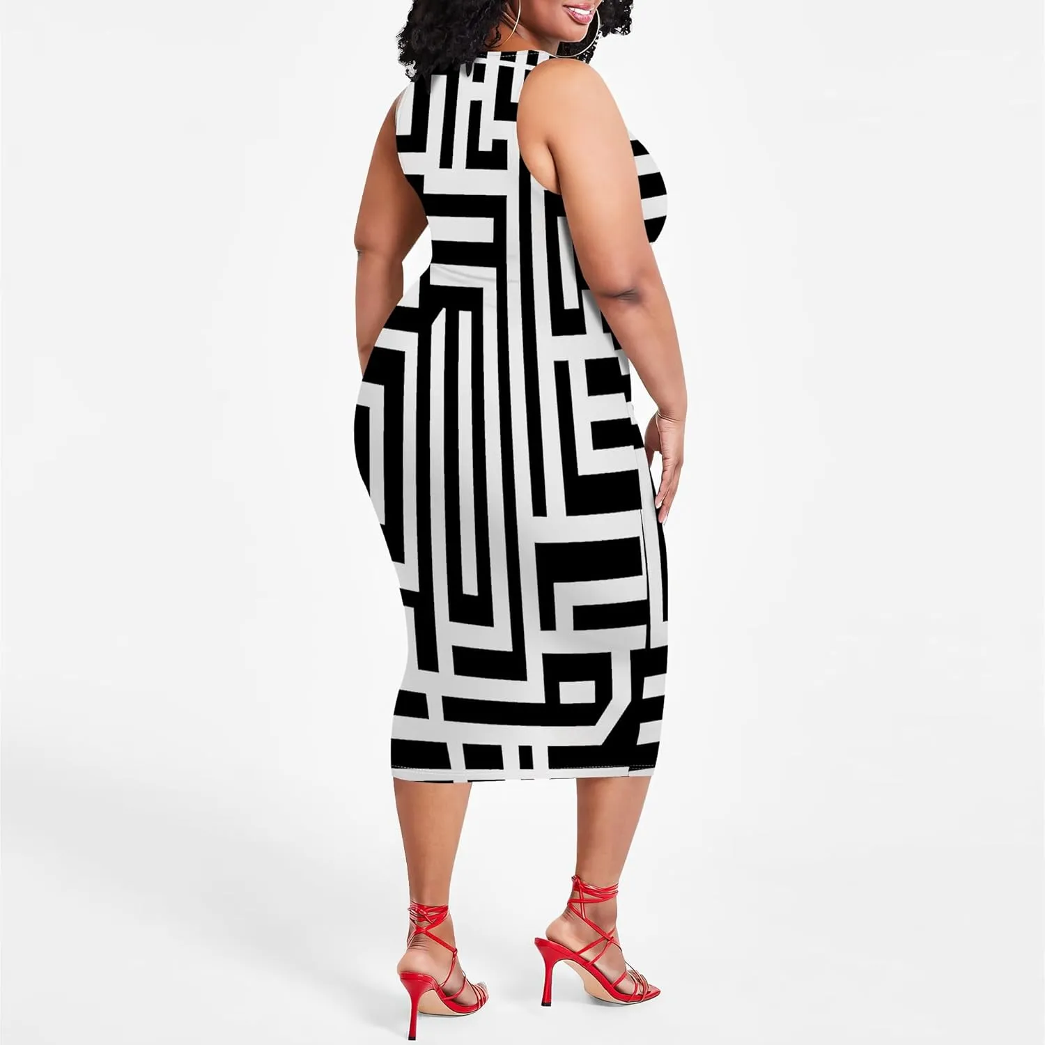 Women's Summer Pencil Sleeveless Round Neck Sexy Tank Top Tight Wrap African Style Printed Fashion Party Dress