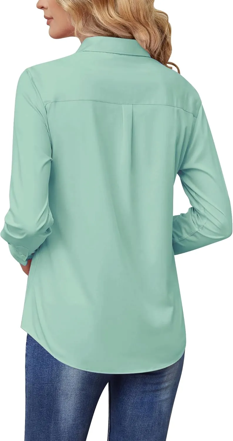 Wrinkle Free Womens Button Down Shirts for Women Long Sleeve Stretch Business Office Formal Work Blouses Tops