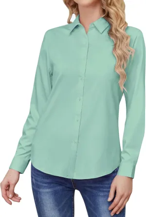 Wrinkle Free Womens Button Down Shirts for Women Long Sleeve Stretch Business Office Formal Work Blouses Tops
