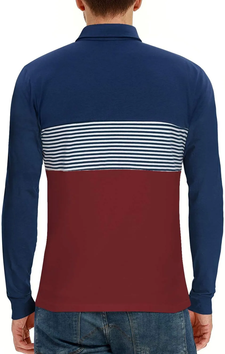 YTD Men's Short Sleeve Polo Shirts Casual Slim Fit Contrast Color Stitching Stripe Cotton Shirts